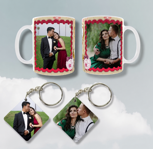 Pack of 2 Photo Mugs and Keychains | Combo Offer