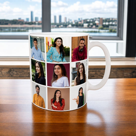 Personalized ceramic photo mug with custom collage photo printing