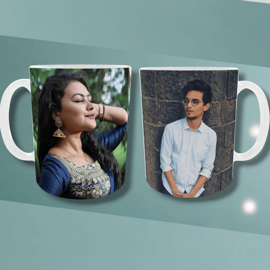 Pack of 2 personalized ceramic photo mugs with custom portrait printing