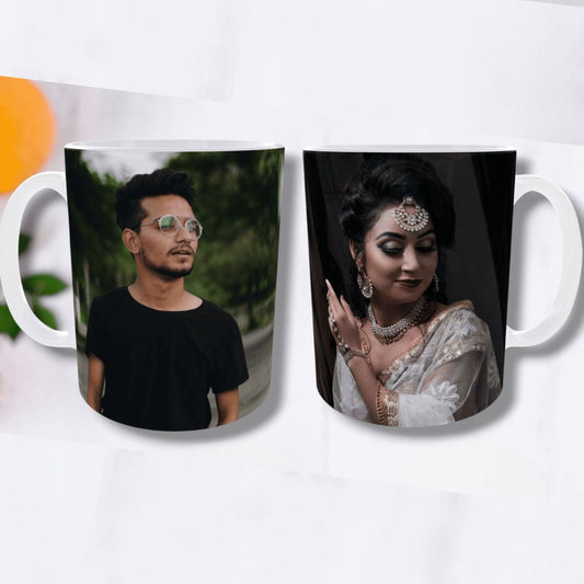 Pack of 2 personalized ceramic photo mugs with custom portrait printing
