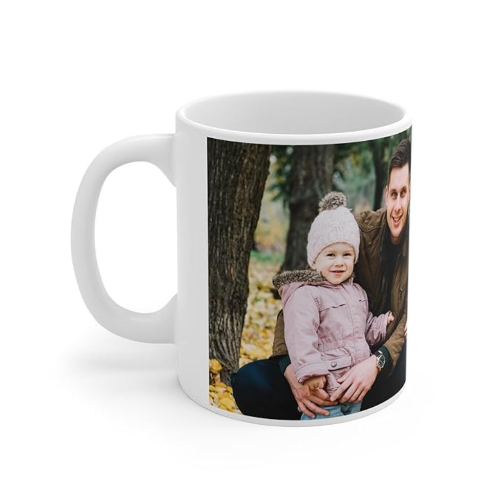 Personalized ceramic photo mug with custom family photo printing
