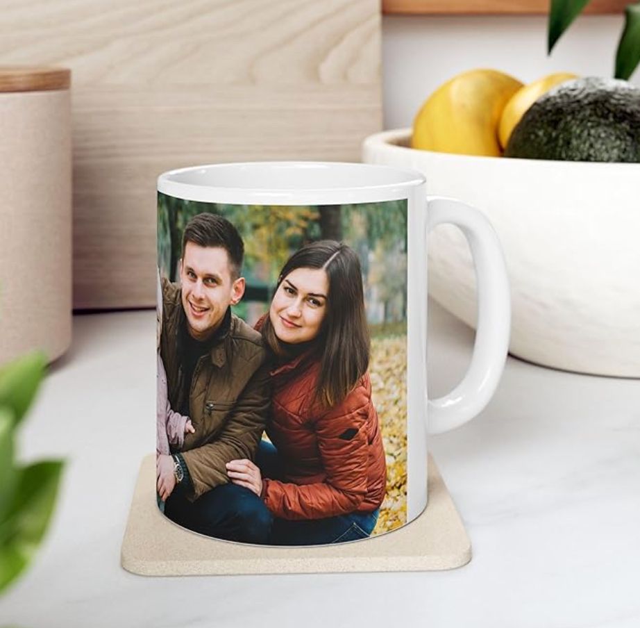 Personalized ceramic photo mug with custom couple photo printing