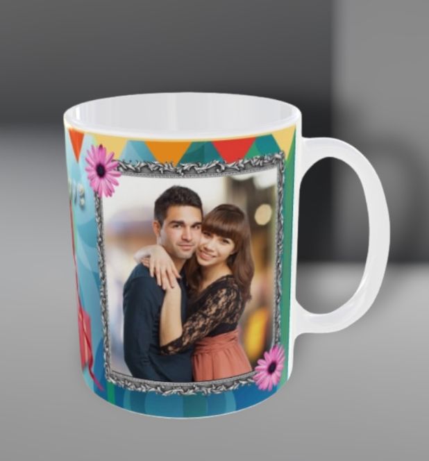 Personalized ceramic photo mug with decorative custom couple photo design