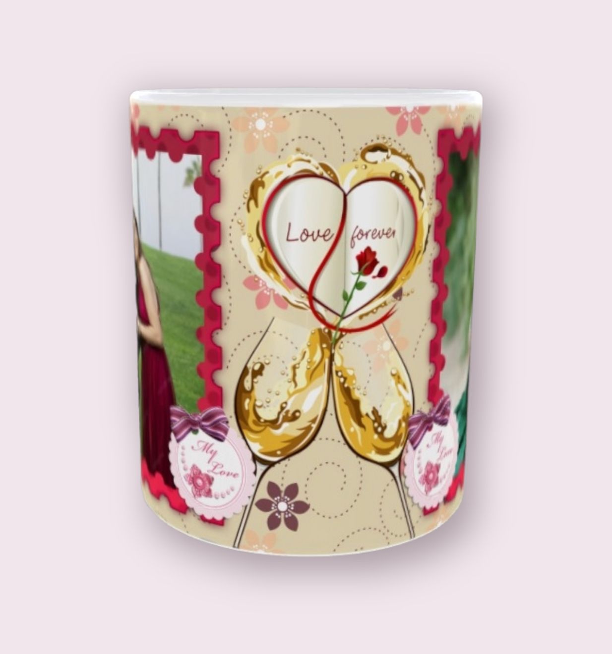Personalized love theme ceramic photo mug with custom romantic photo design